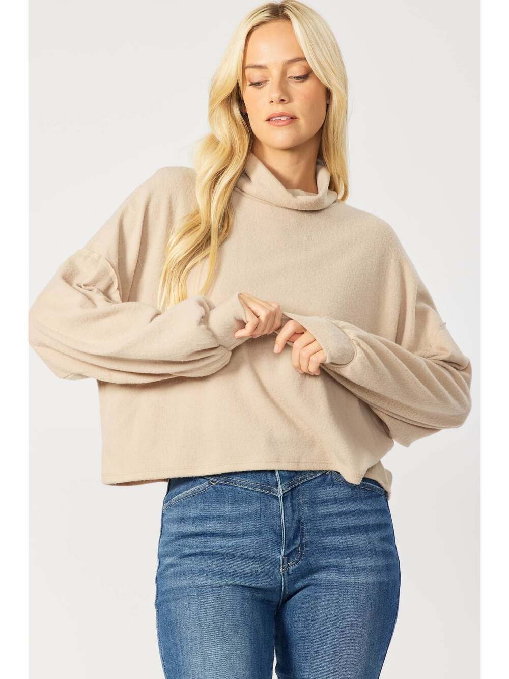 Fleece Cowl Neck Cropped Turtleneck Popover Sweater